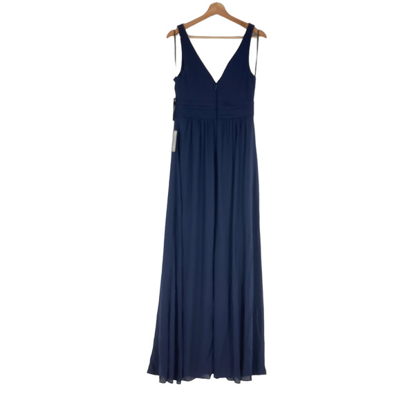 Lulus Ruched A-Line Chiffon Maxi Dress Pleated Navy Blue Gown Event - Picture 4 of 6